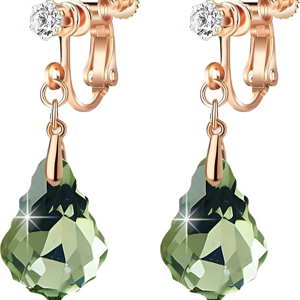 Austrian Crystal Drop Earrings Non Pierced 14k Rose Gold Plated Jewelry